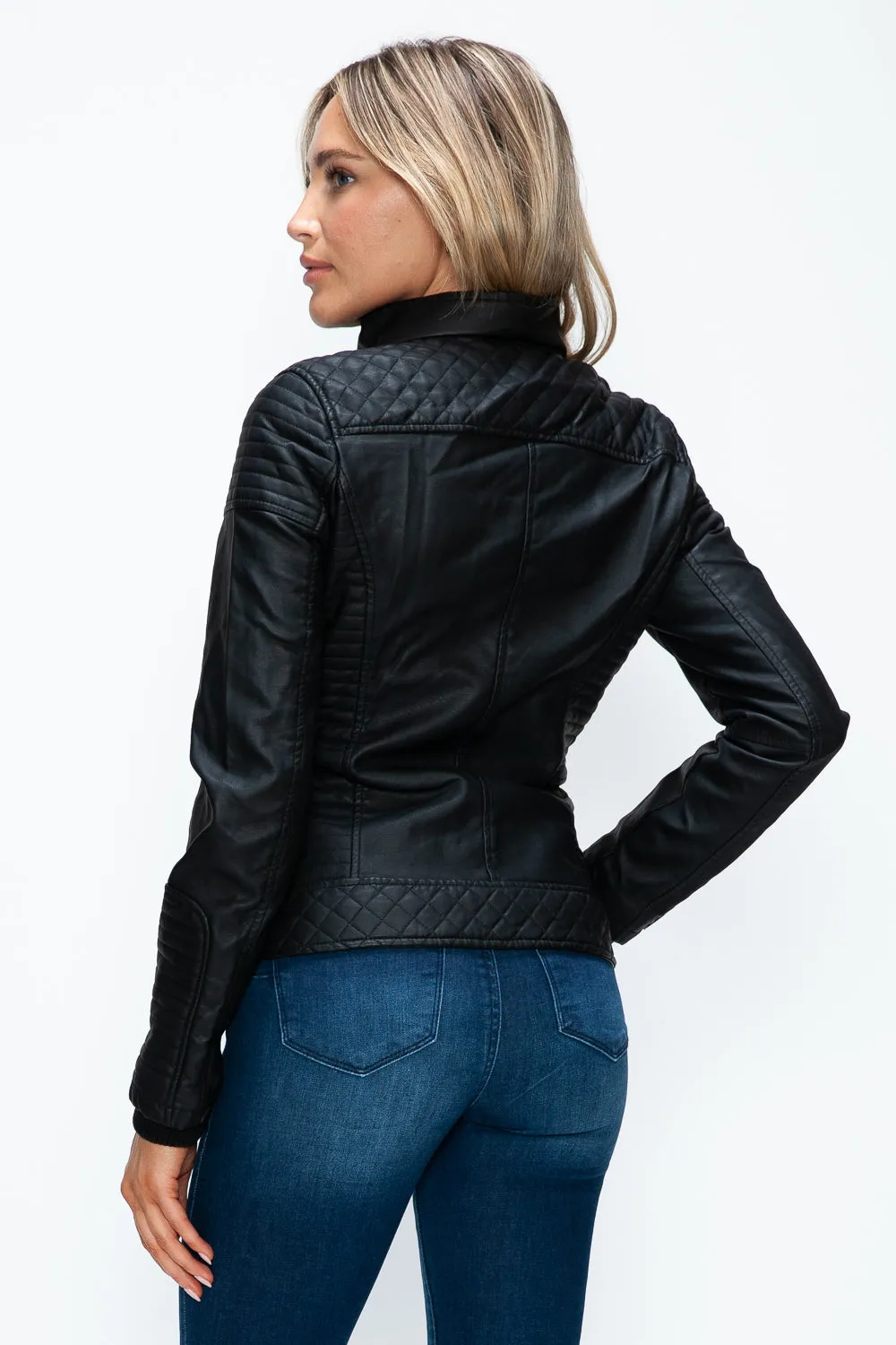 Layered Double-Zipper Jacket with Fuzzy Hood