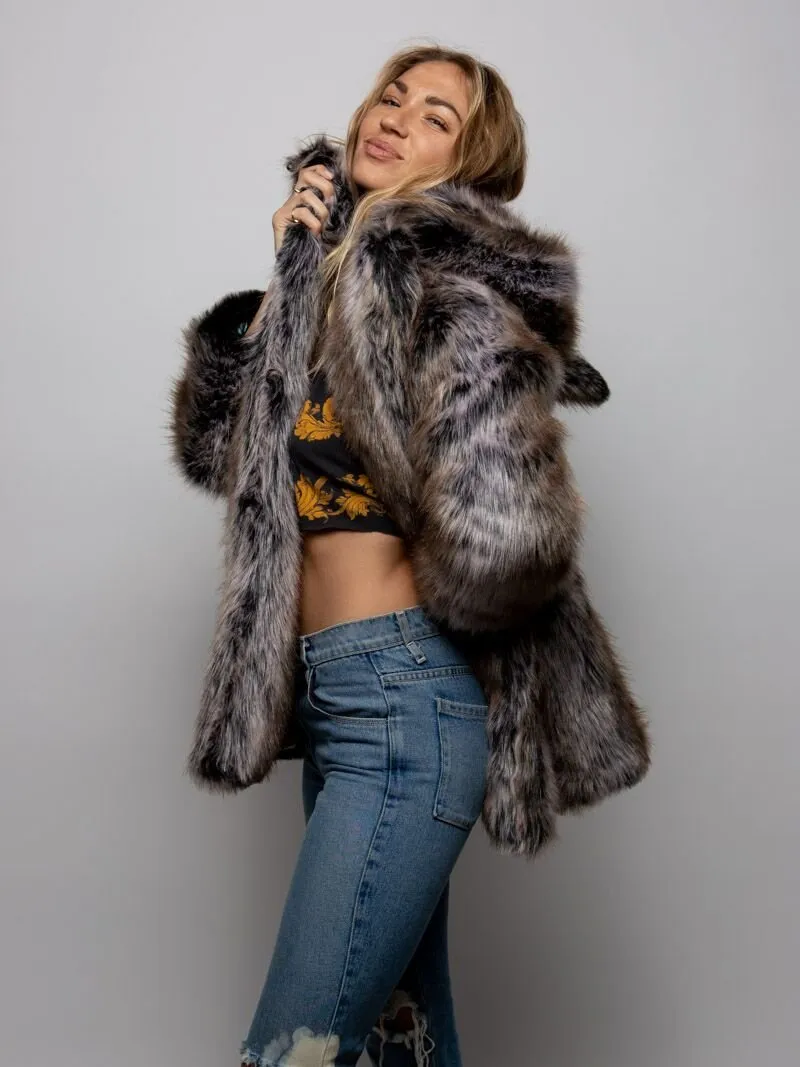 LE Grey Wolf Palm Faux Fur Coat