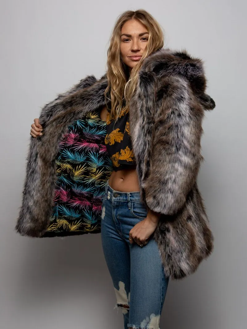 LE Grey Wolf Palm Faux Fur Coat