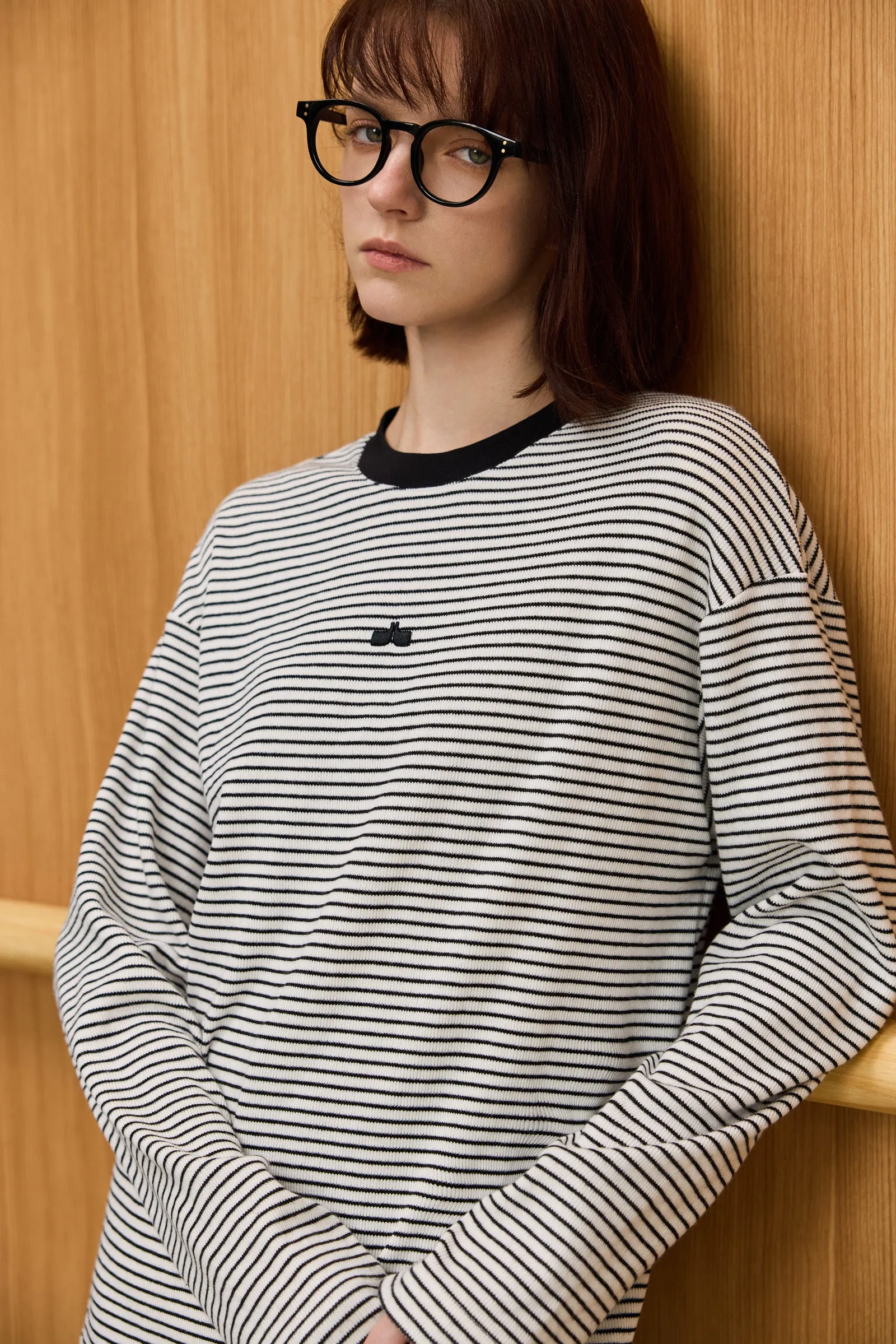 LILY Classic Striped Casual Pullover Crewneck Sweatshirt