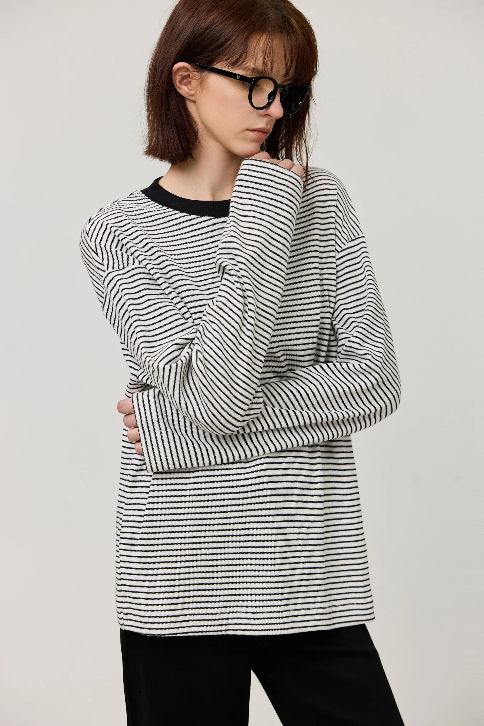 LILY Classic Striped Casual Pullover Crewneck Sweatshirt