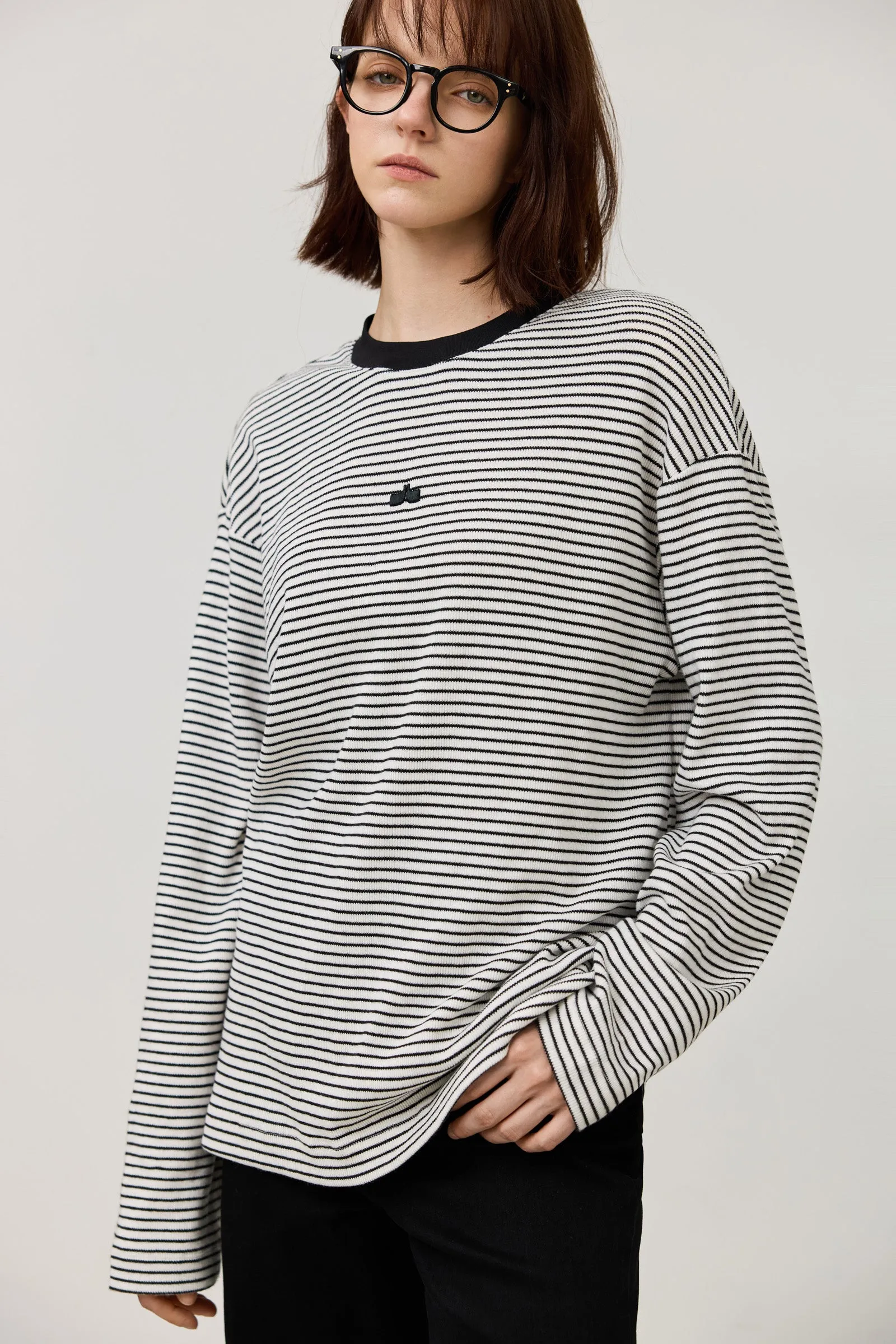 LILY Classic Striped Casual Pullover Crewneck Sweatshirt