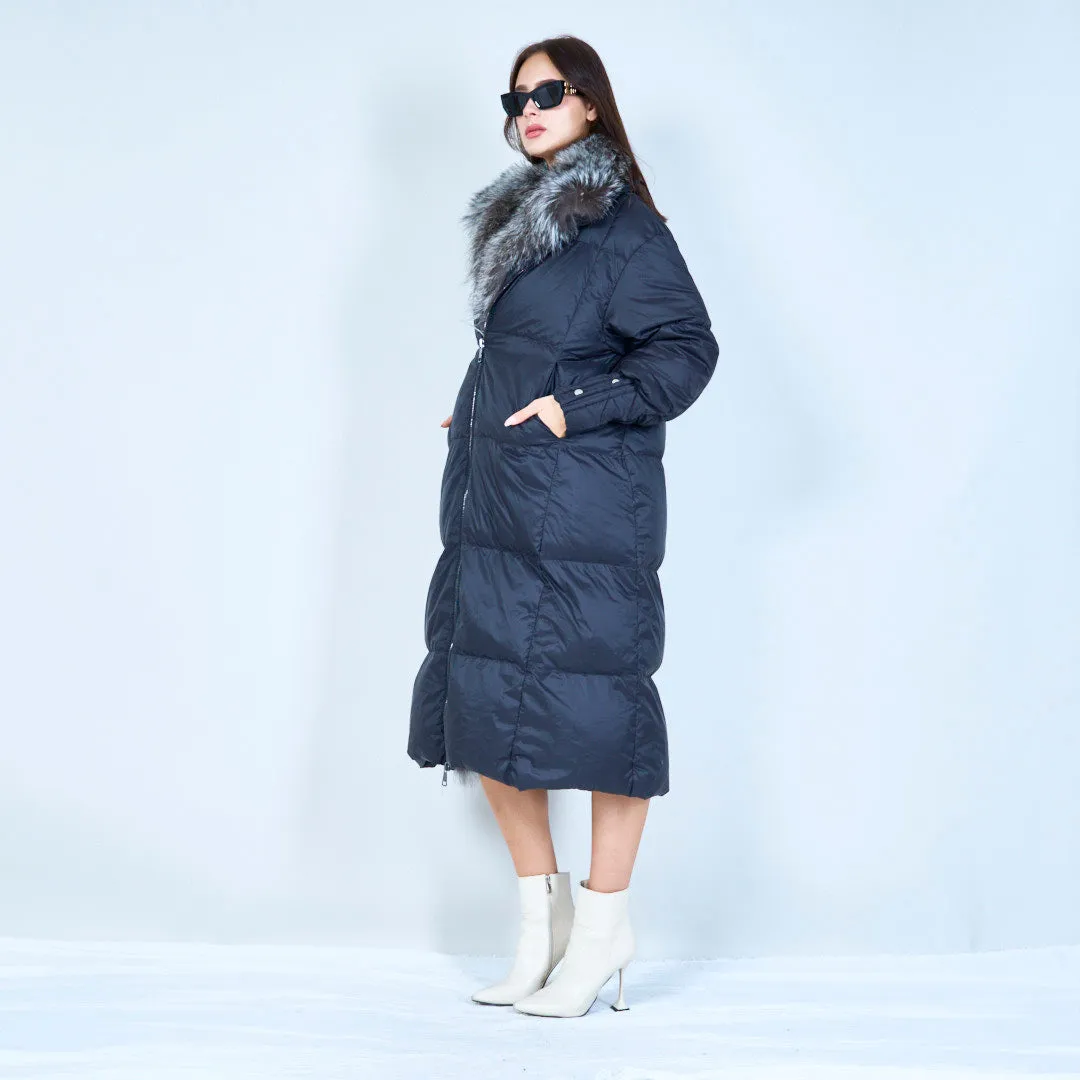 Luxe puffer duck down coat with faux fur collar wholesale