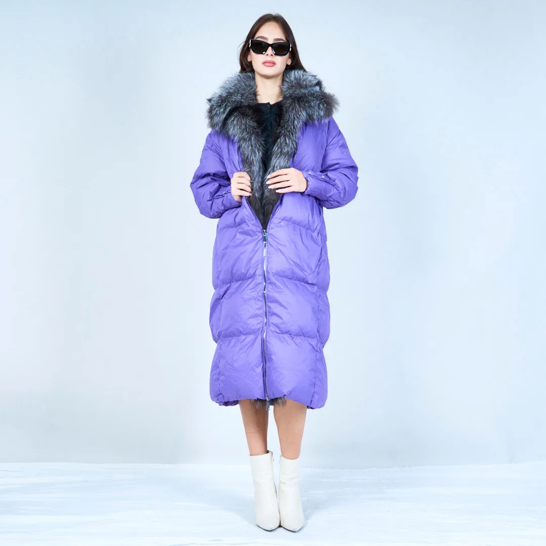 Luxe puffer duck down coat with faux fur collar wholesale