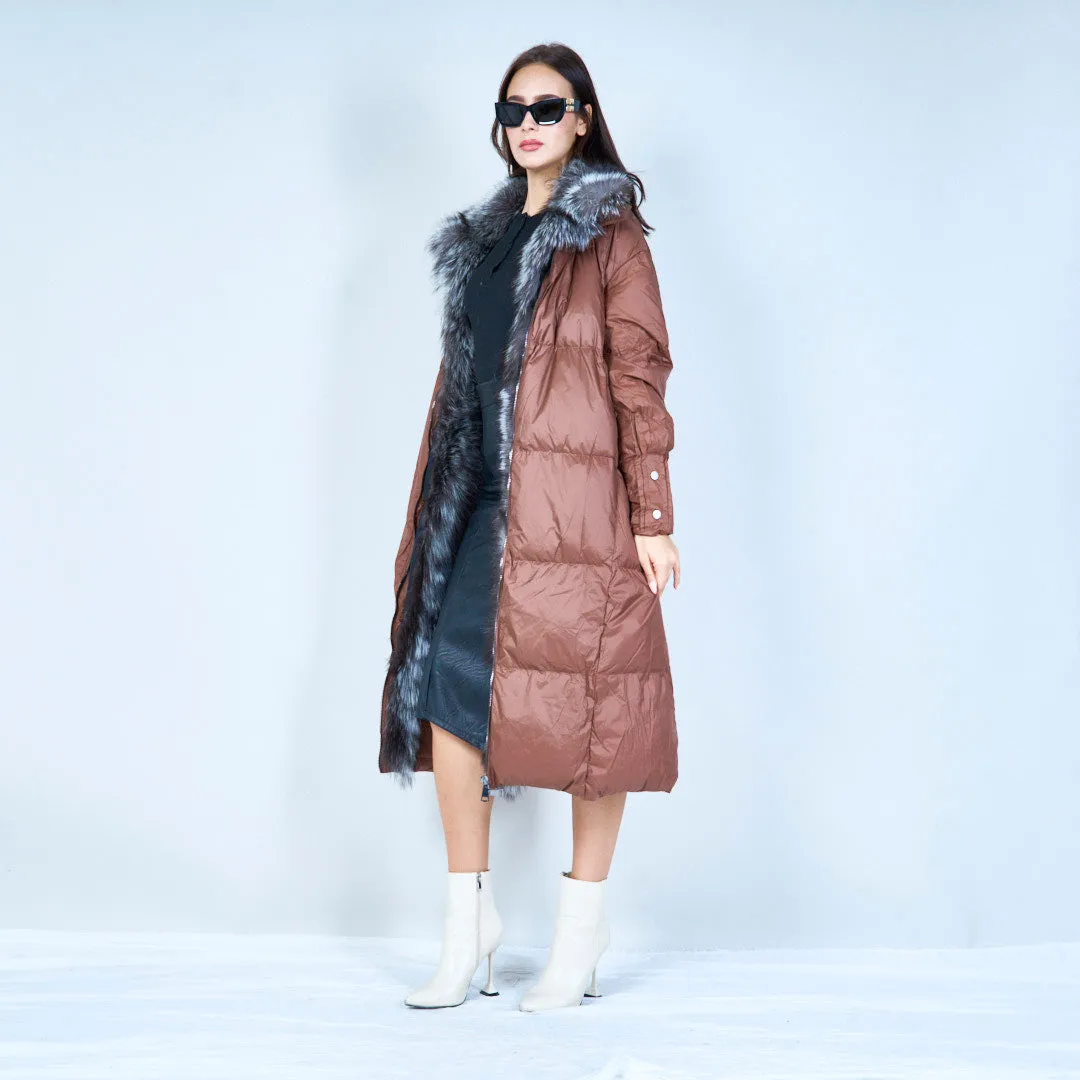 Luxe puffer duck down coat with faux fur collar wholesale