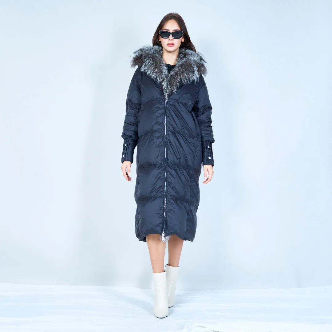 Luxe puffer duck down coat with faux fur collar wholesale