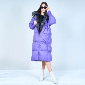 Luxe puffer duck down coat with faux fur collar wholesale