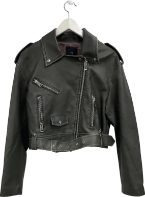 MANGO Grey Faux Leather Belted Biker Jacket UK M