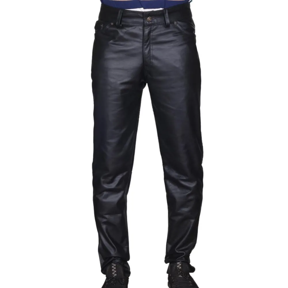 Men's Black Classic 5 Pocket Leather Pants