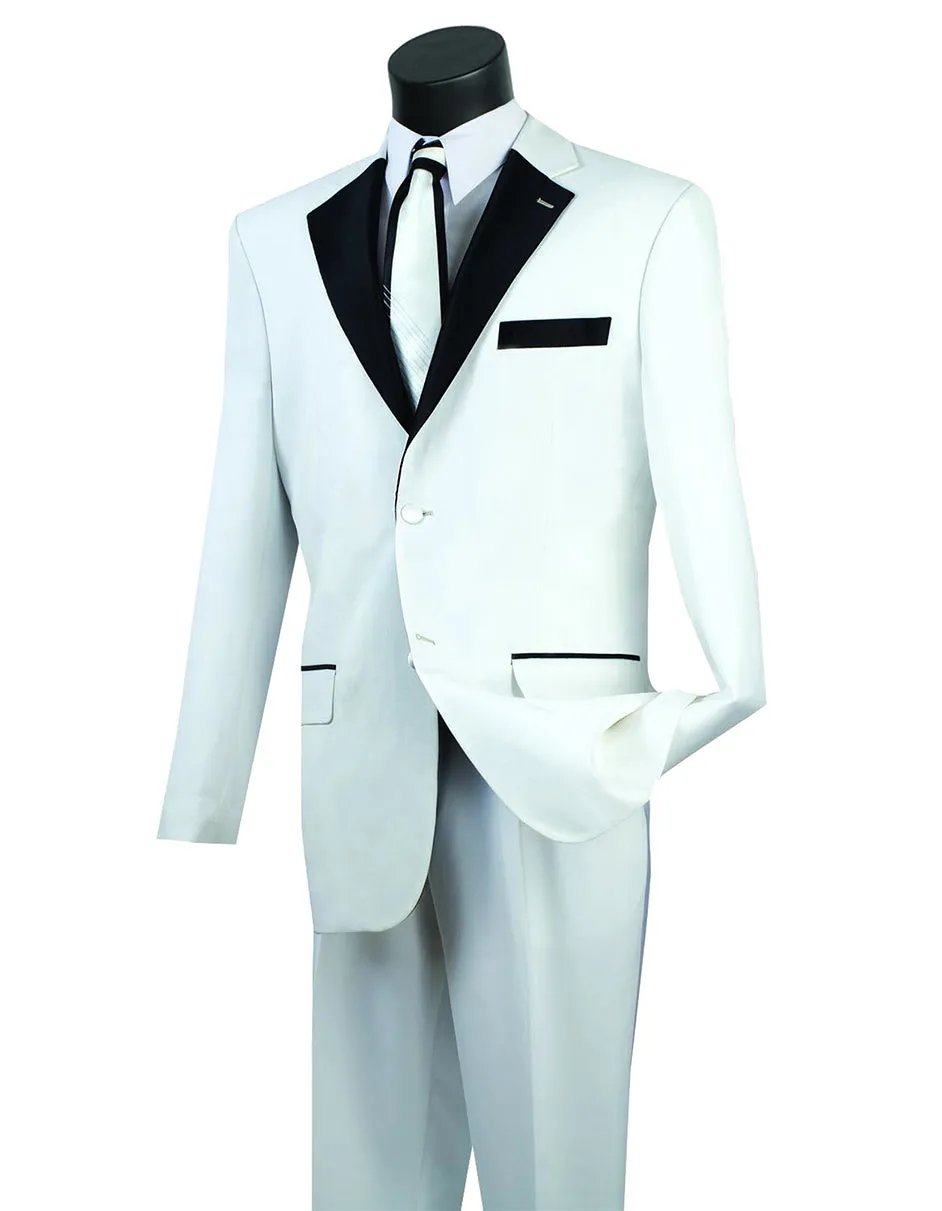 Mens Classic 2 Button Notch Lapel White/Black Tuxedo