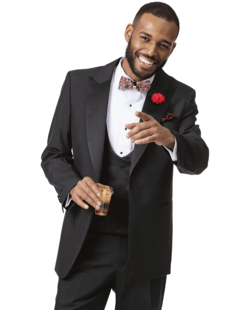 Mens Classic One Button Peak Tuxedo in Black