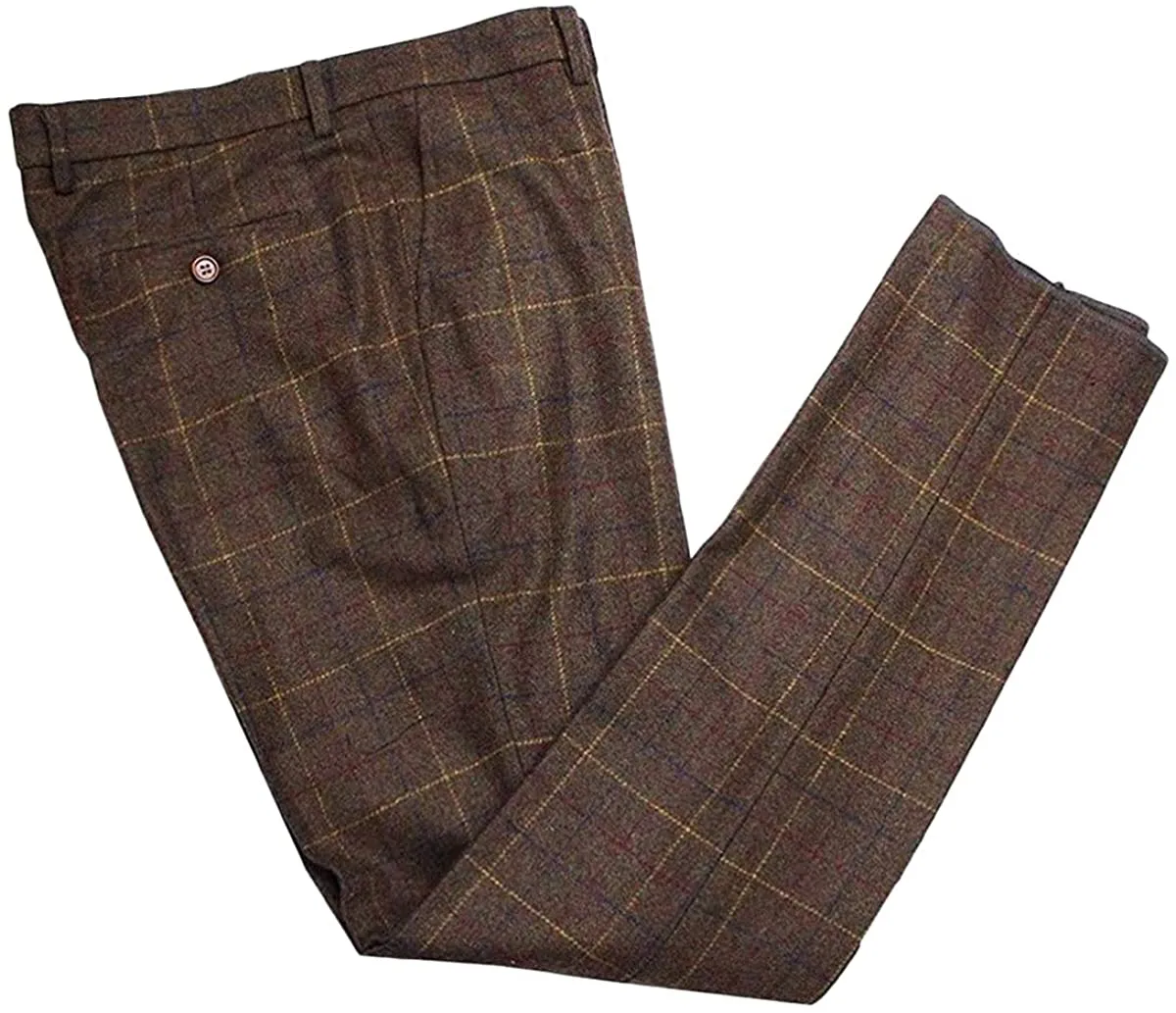 Men's Tweed Plaid Classic Wool Suit Pants