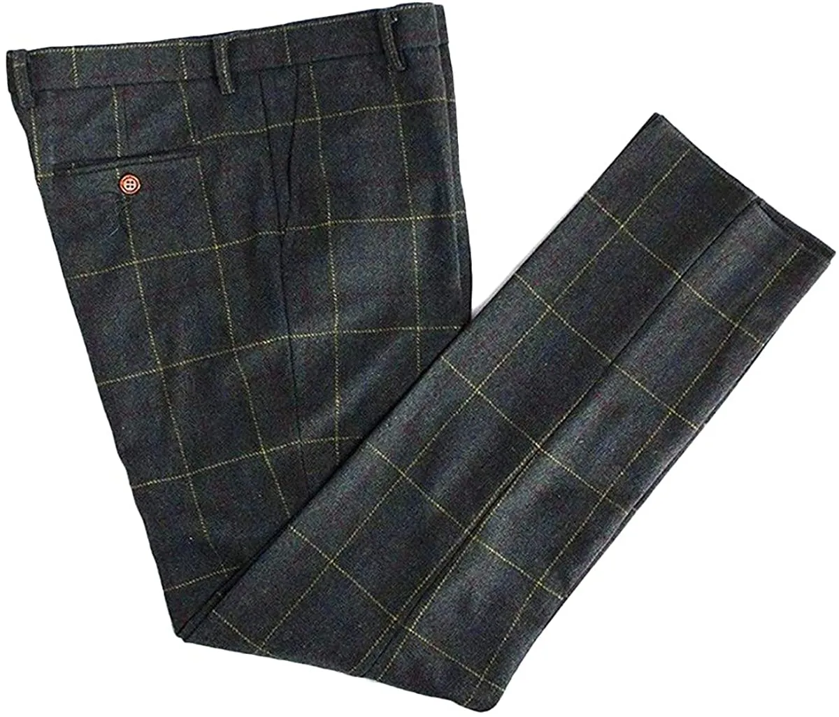 Men's Tweed Plaid Classic Wool Suit Pants