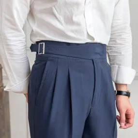 Navy Blue Classic Buckle Formal Gurkha Pants by ITALIAN VEGA®