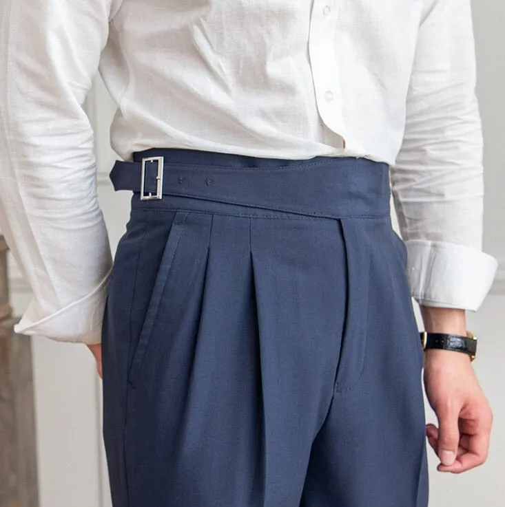 Navy Blue Classic Buckle Formal Gurkha Pants by ITALIAN VEGA®