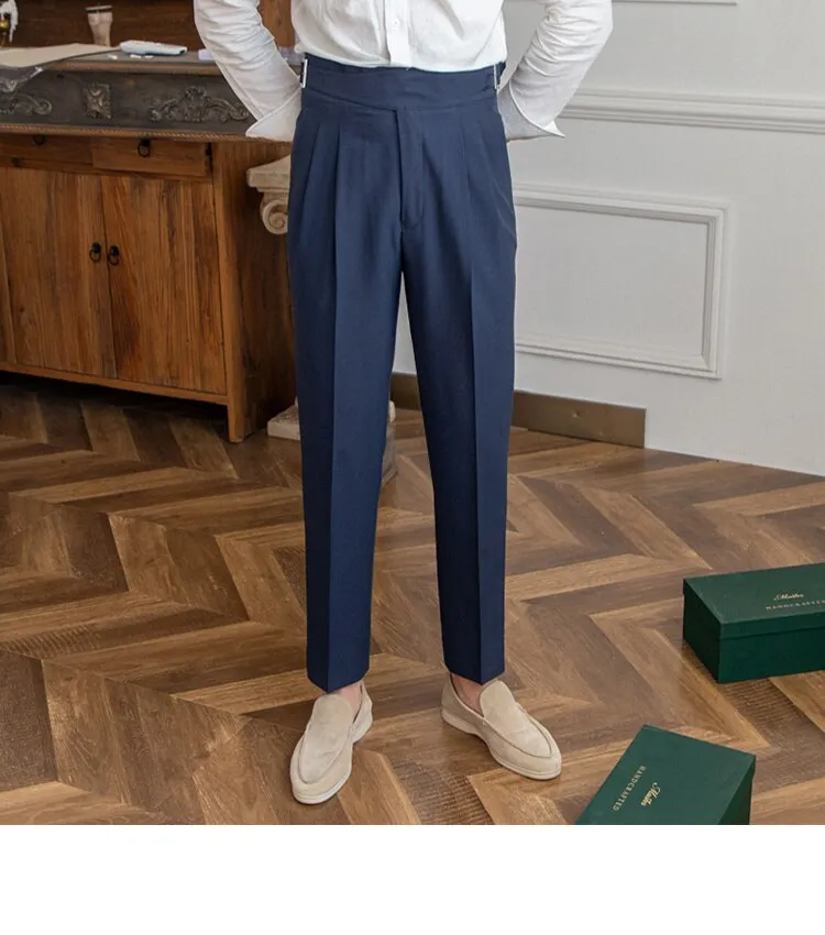 Navy Blue Classic Buckle Formal Gurkha Pants by ITALIAN VEGA®