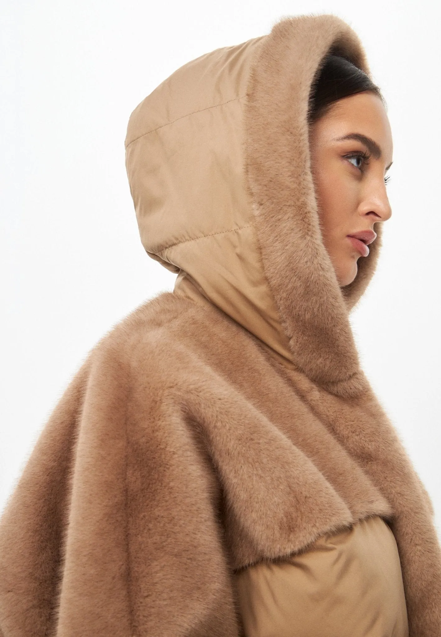 Oversized Faux Fur Jacket - Beige