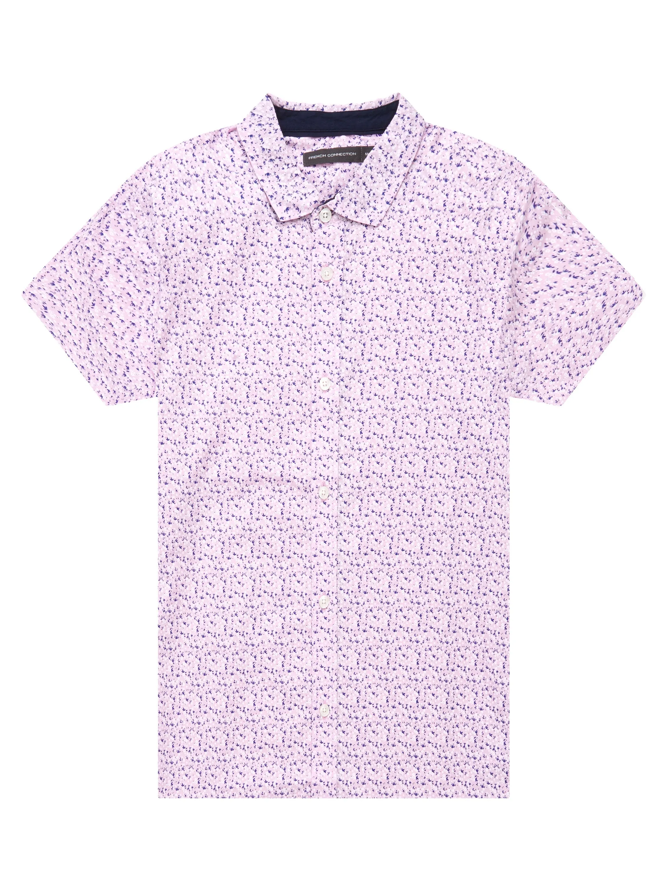 Patterned Short Sleeve Navy Trim Shirt