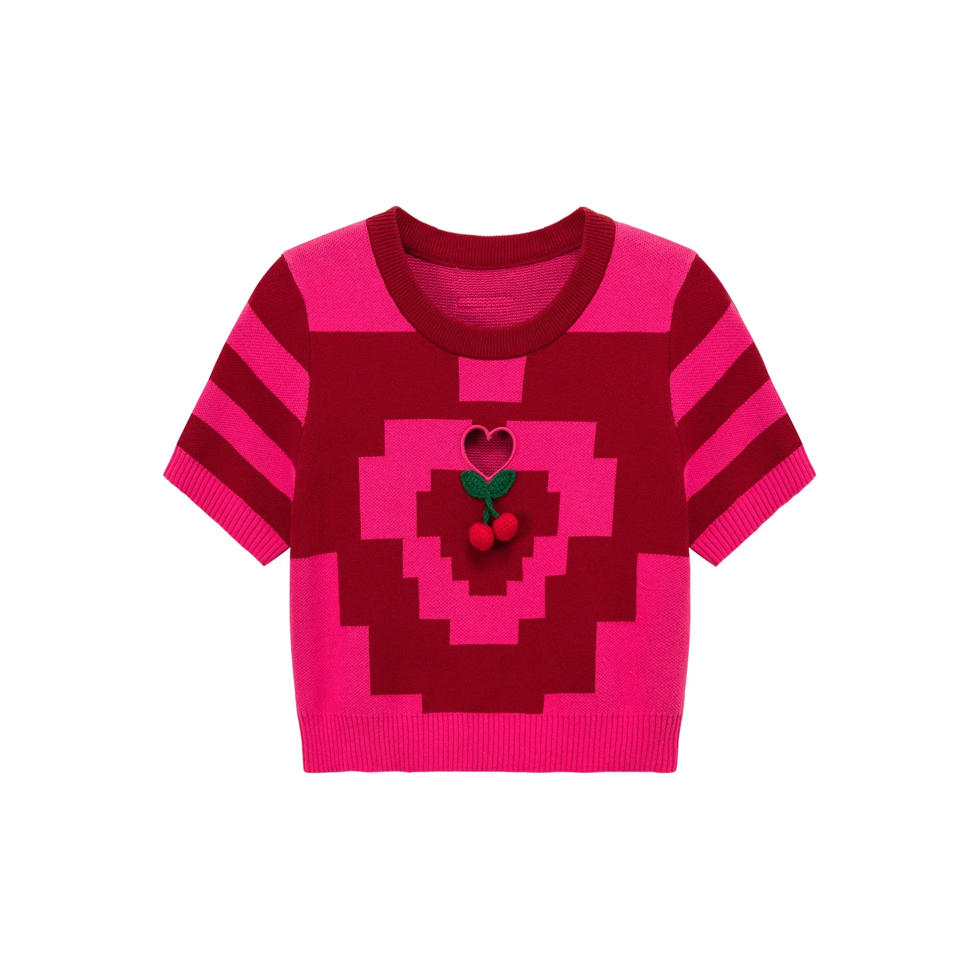 Pixel Pattern Heart Cutout Color Knit Sweater