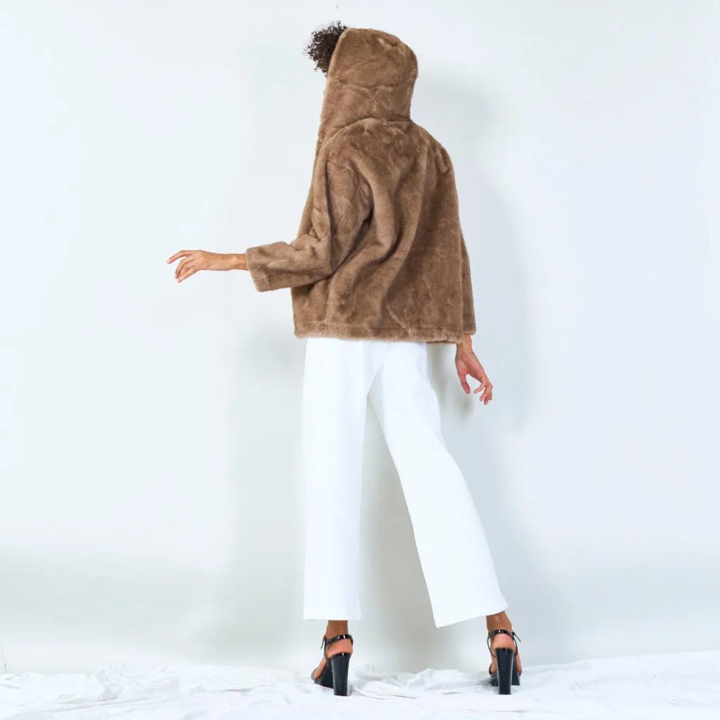 Plush faux fur jacket with hood wholesale