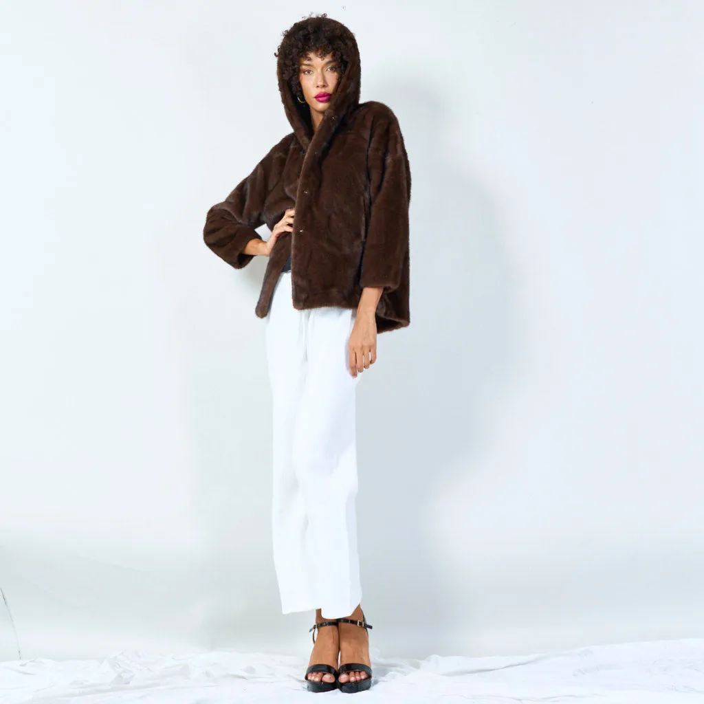 Plush faux fur jacket with hood wholesale