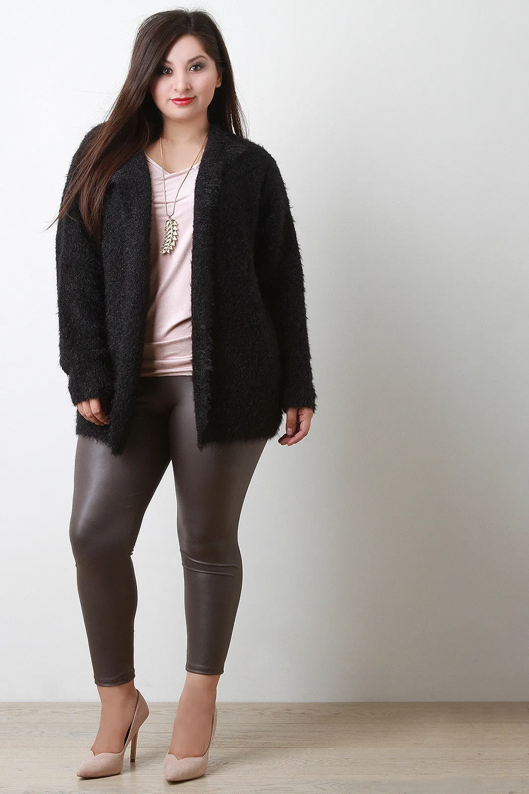 Plush Knit Open Flap Collar Cardigan