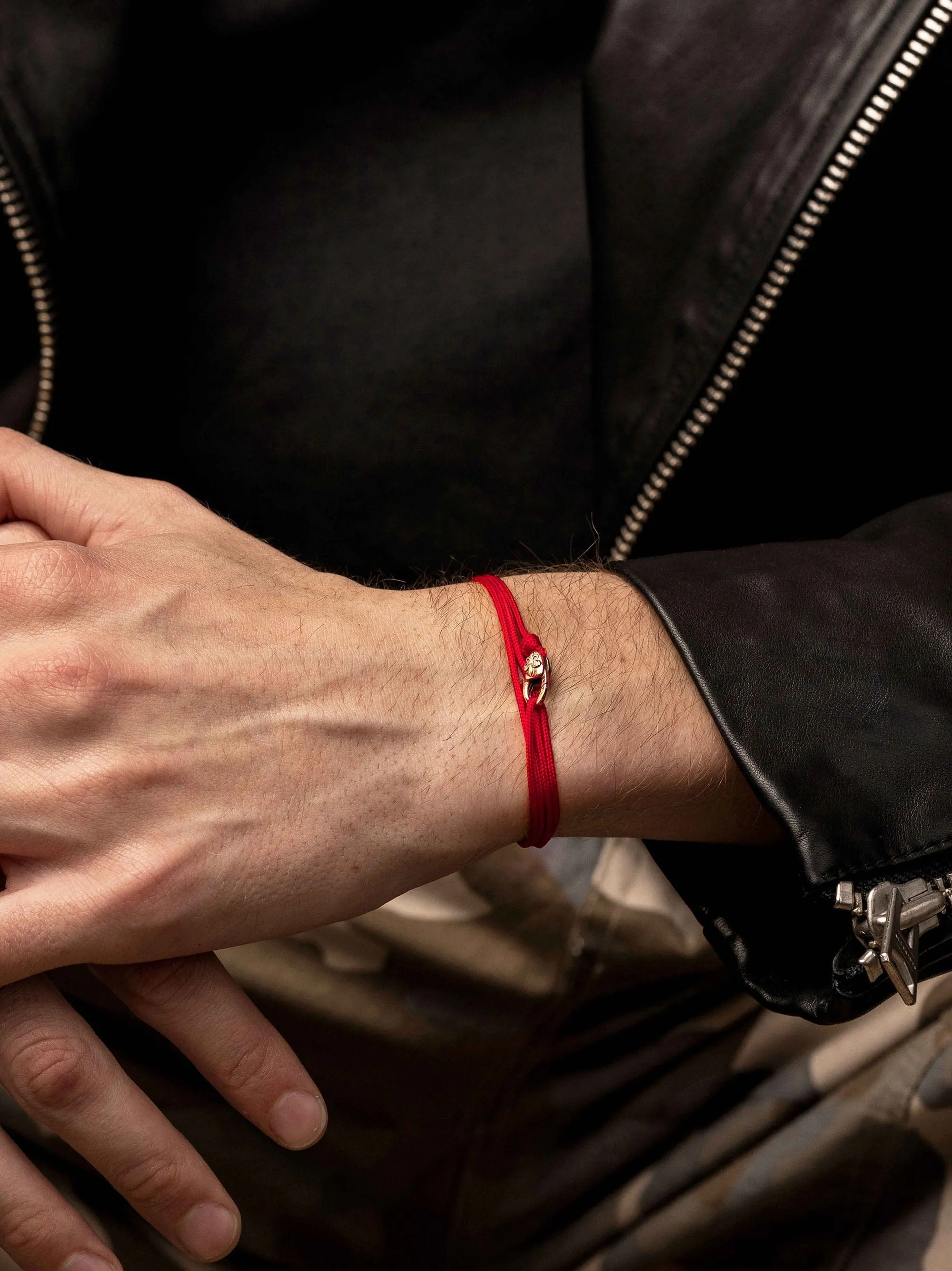 Red Wrap-Around String Bracelet with Sterling Silver Gold Plated Lock