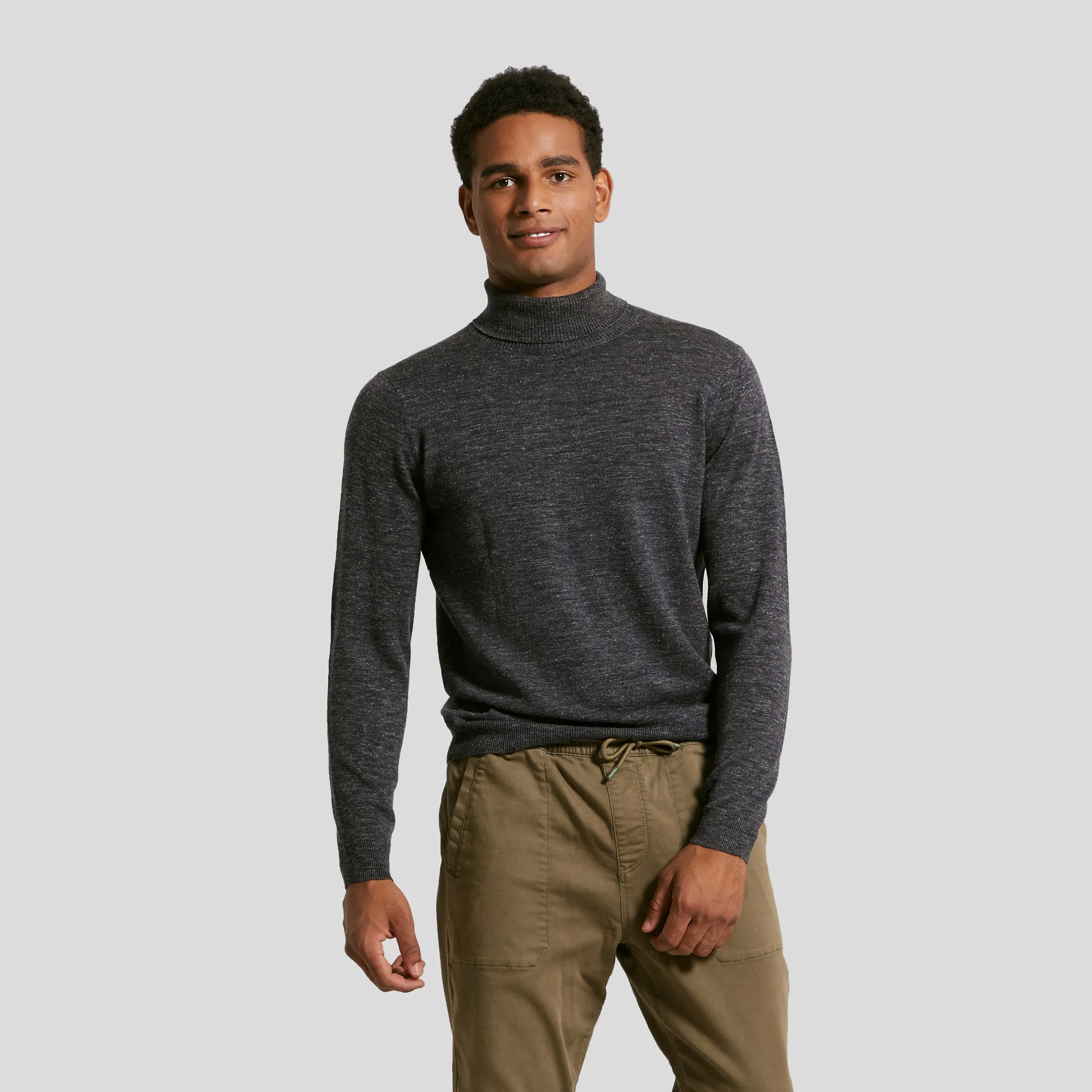 Smithfield Wool Linen Roll Neck - Charcoal