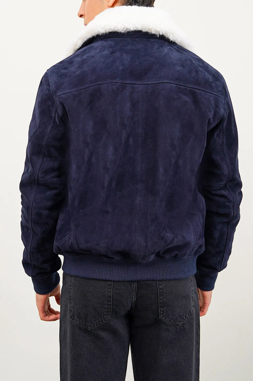 SUEDE JACKET WITH LAMB WOOL COLLAR