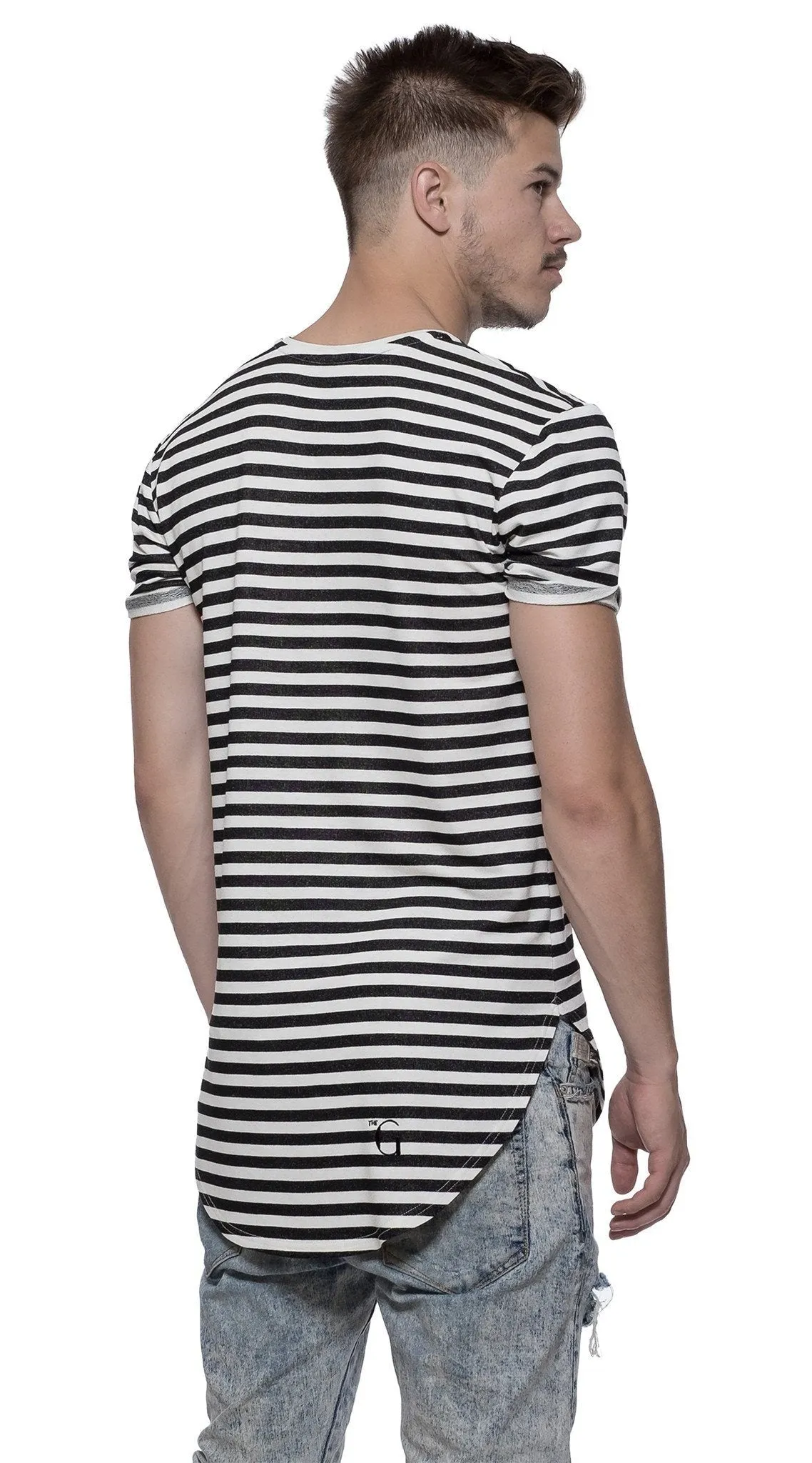 TheG Man Viscose Basic 1/2 Long Tee // striped