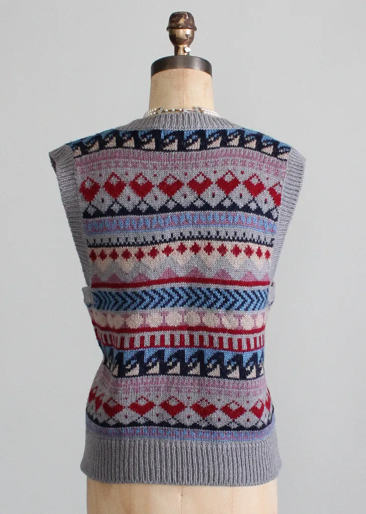 Vintage 1970s Oversized Patterned Sweater Vest