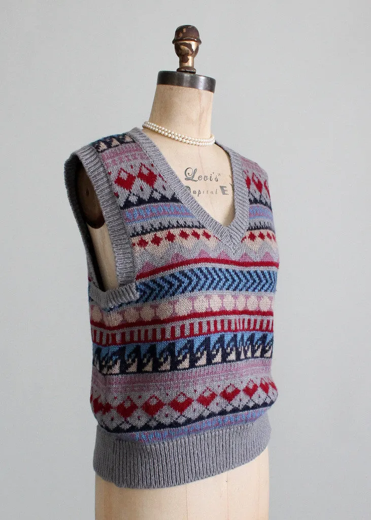 Vintage 1970s Oversized Patterned Sweater Vest