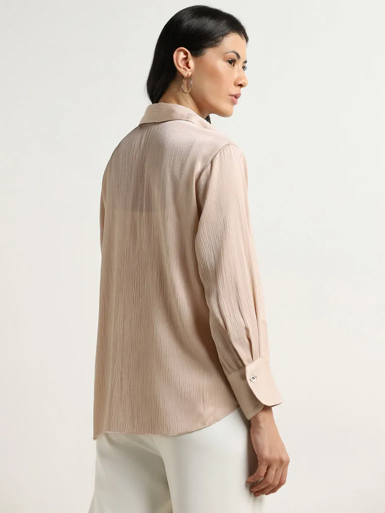 Wardrobe Peach Crinkle-Textured Shirt