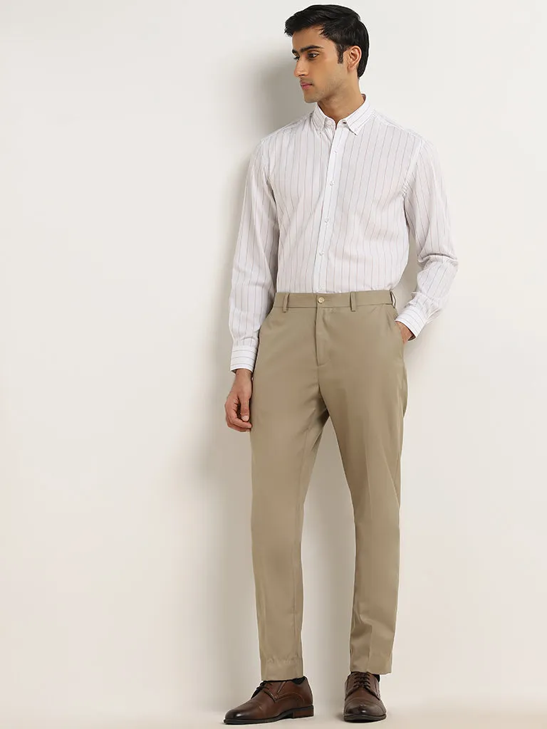 WES Formals Beige Pinstripe Design Relaxed-Fit Shirt