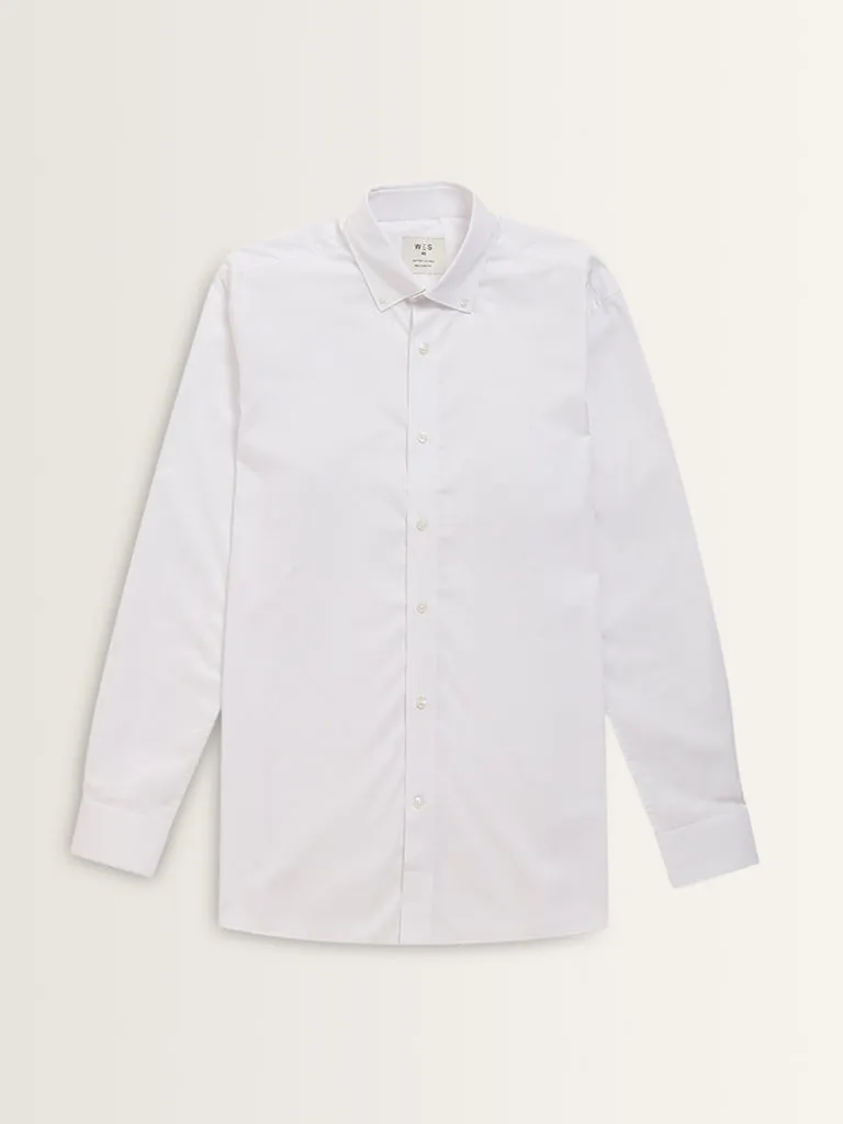 WES Formals White Solid Relaxed-Fit Shirt