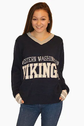 Western Vikings Navy Tribute V-Neck Sweater (UNISEX SIZING)