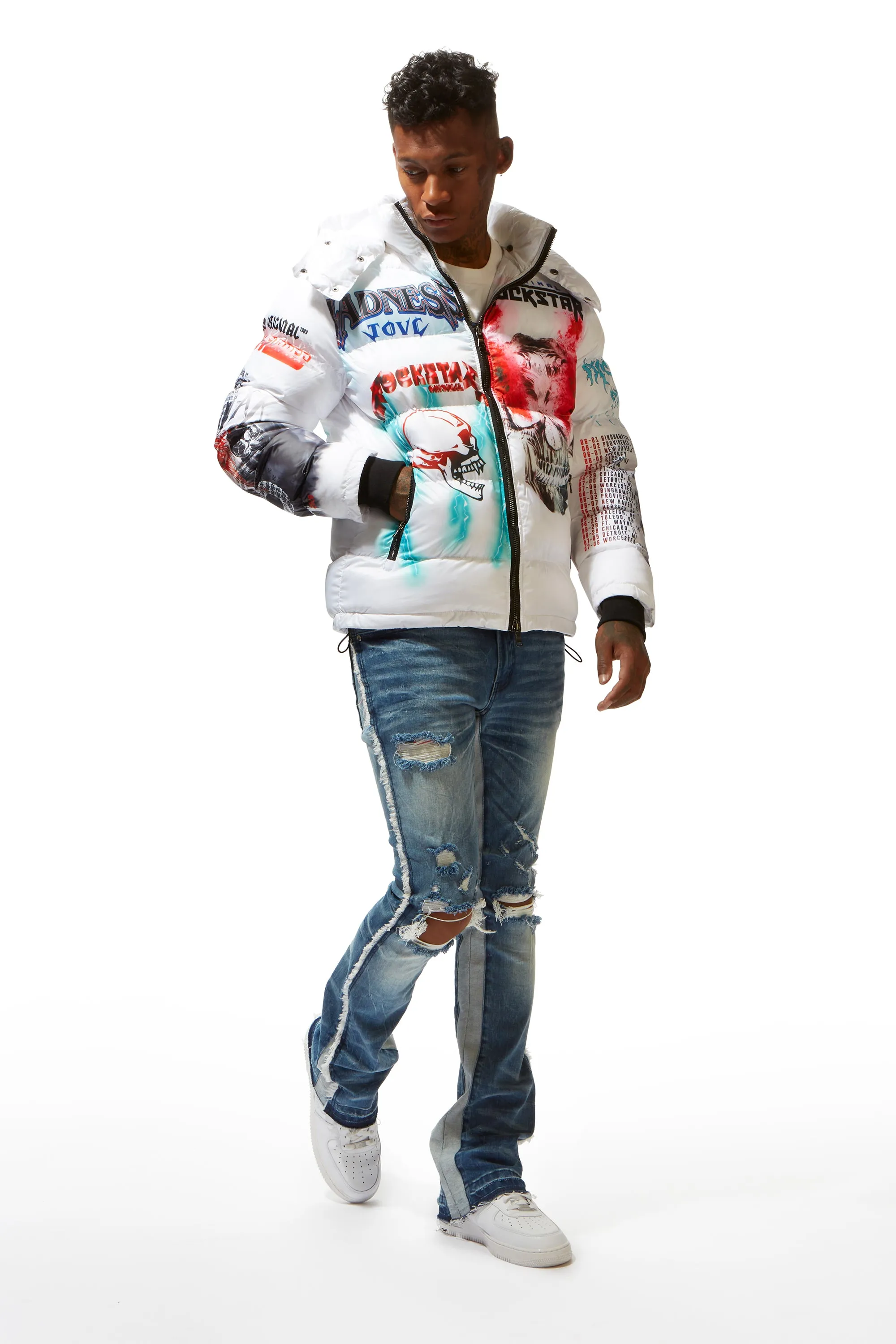 White Nash Graphic Print Puffer Jacket