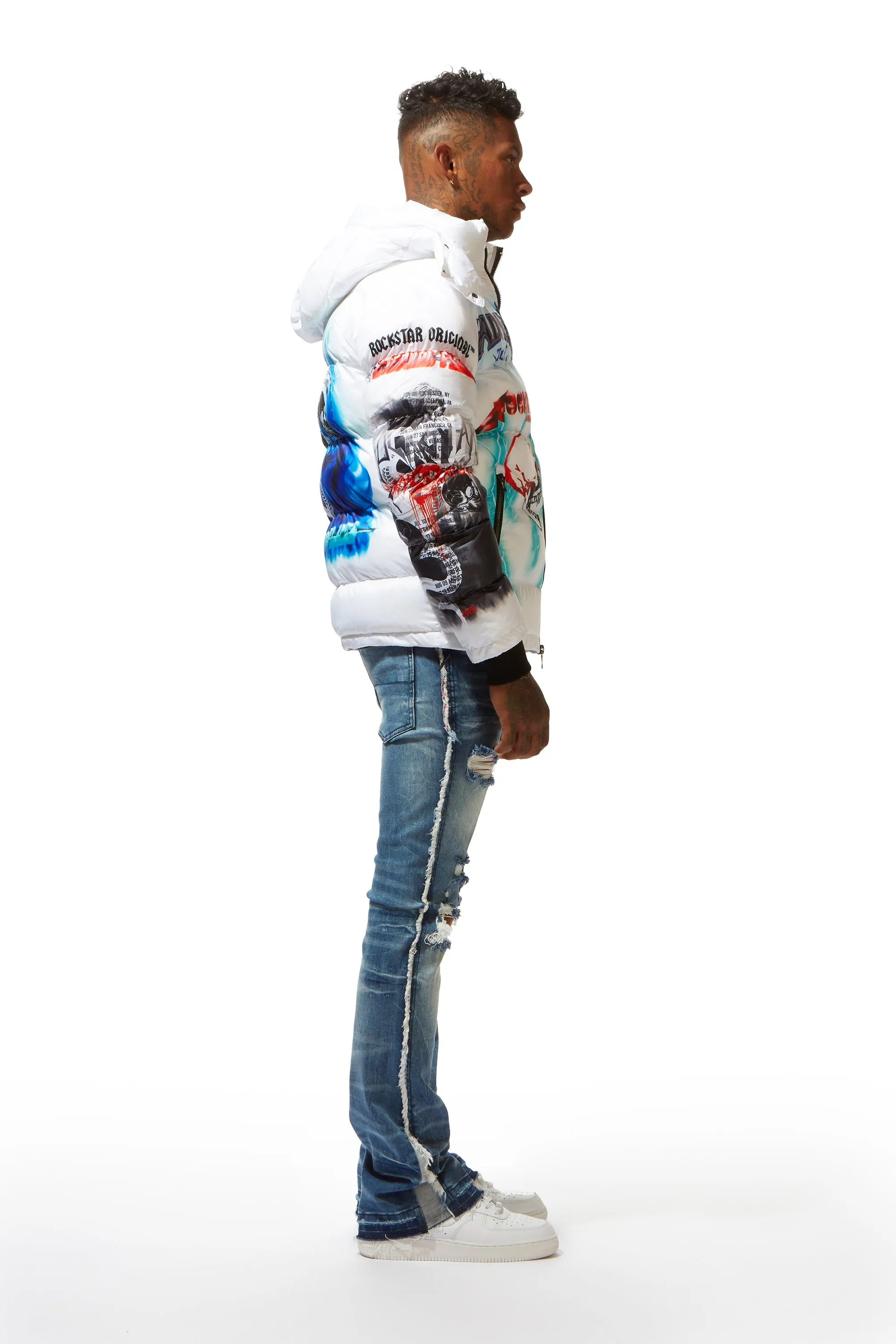 White Nash Graphic Print Puffer Jacket