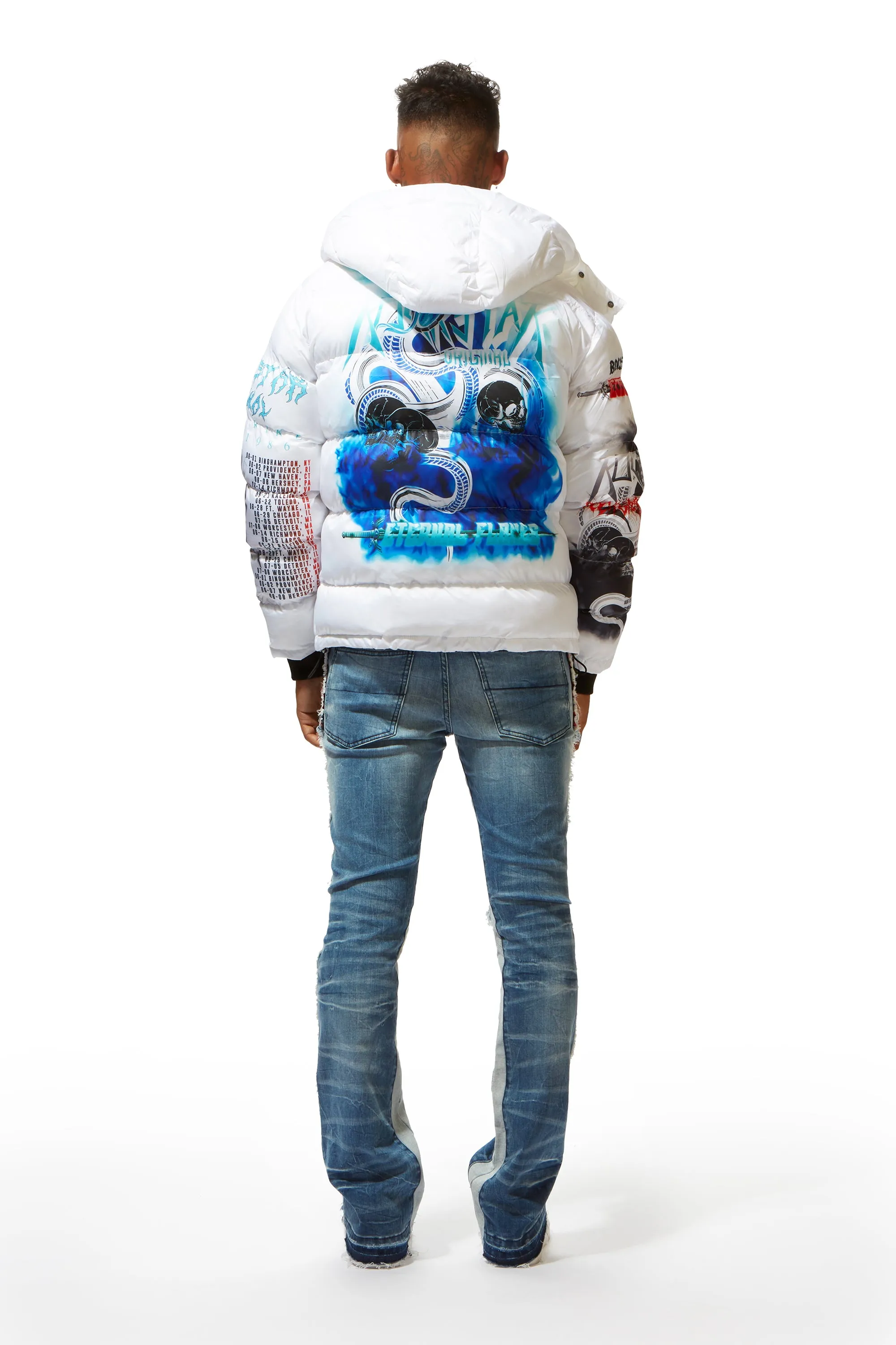 White Nash Graphic Print Puffer Jacket