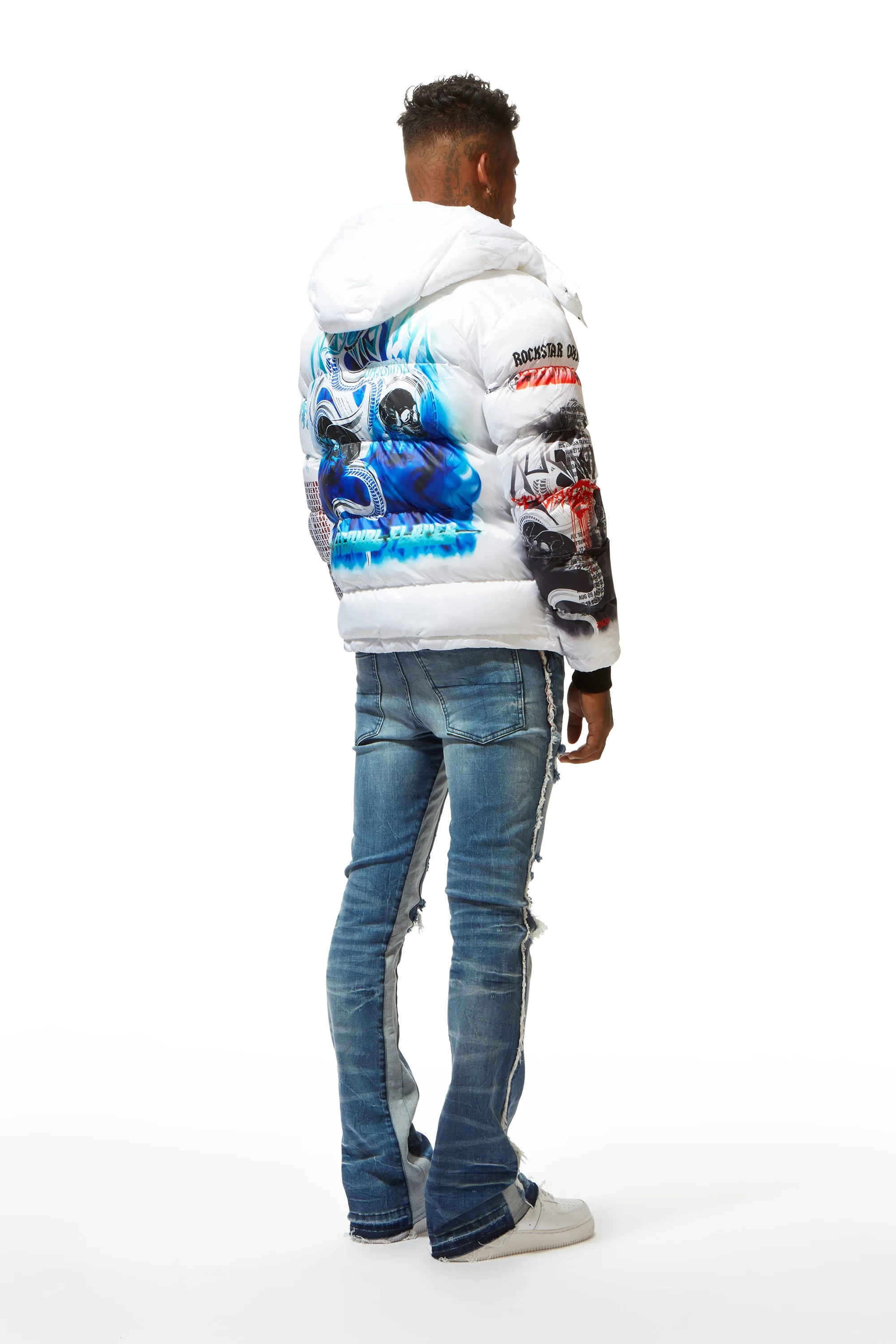 White Nash Graphic Print Puffer Jacket