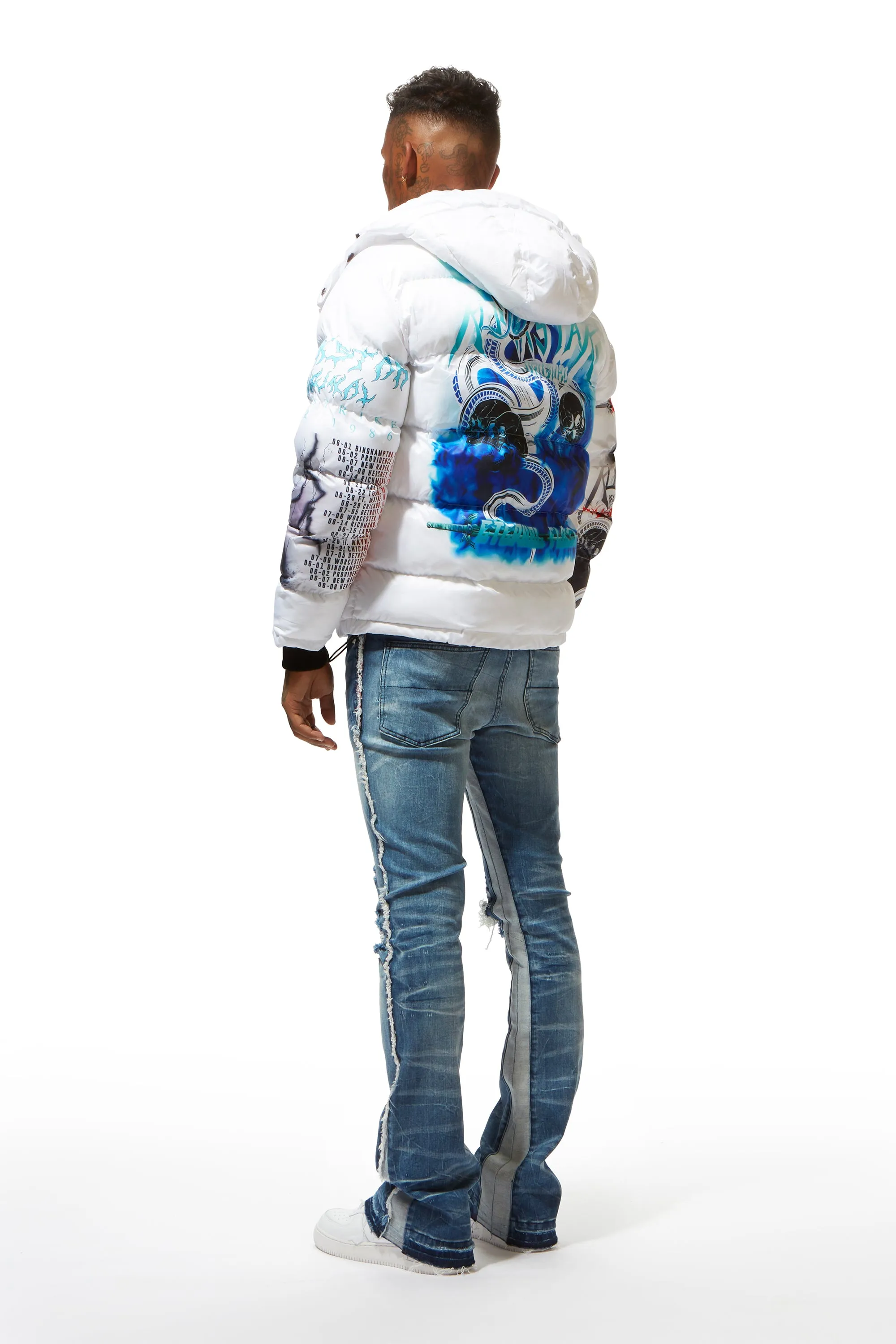 White Nash Graphic Print Puffer Jacket