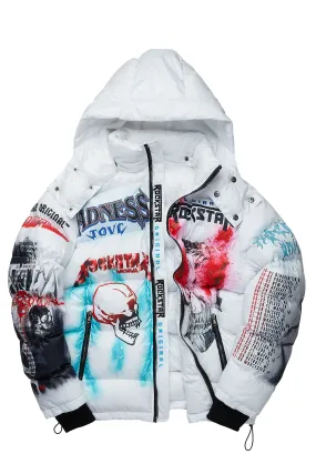 White Nash Graphic Print Puffer Jacket