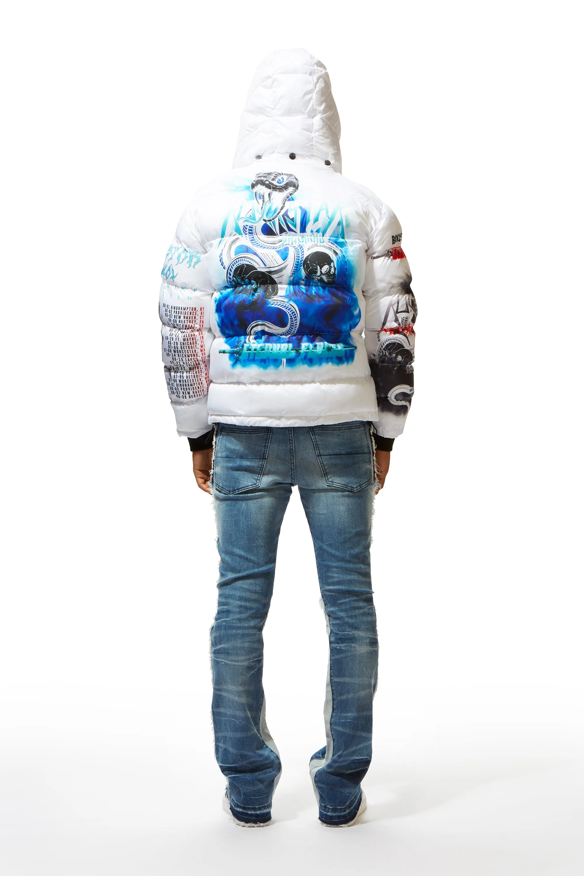 White Nash Graphic Print Puffer Jacket