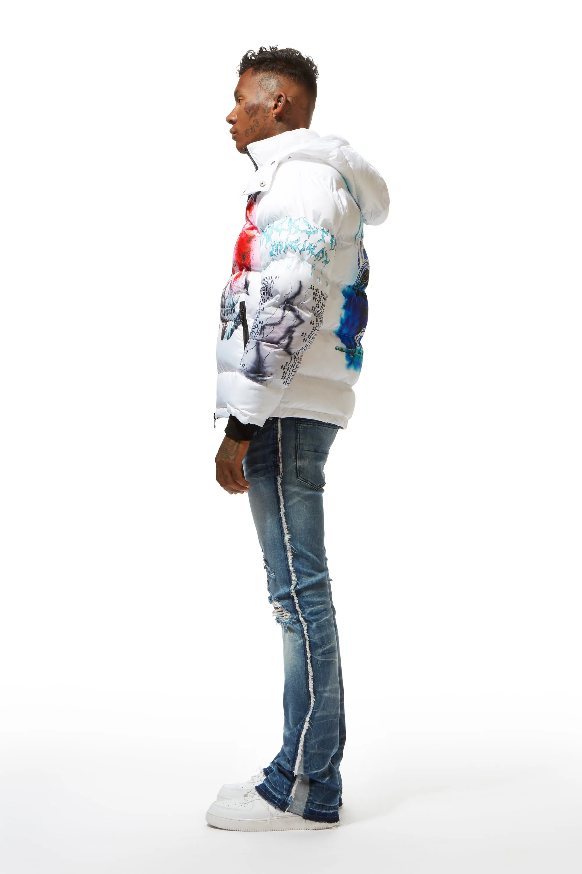 White Nash Graphic Print Puffer Jacket