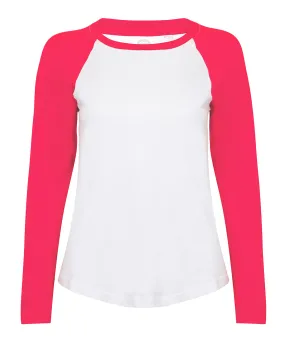 White/Hot Pink - Women's long sleeve baseball t-shirt