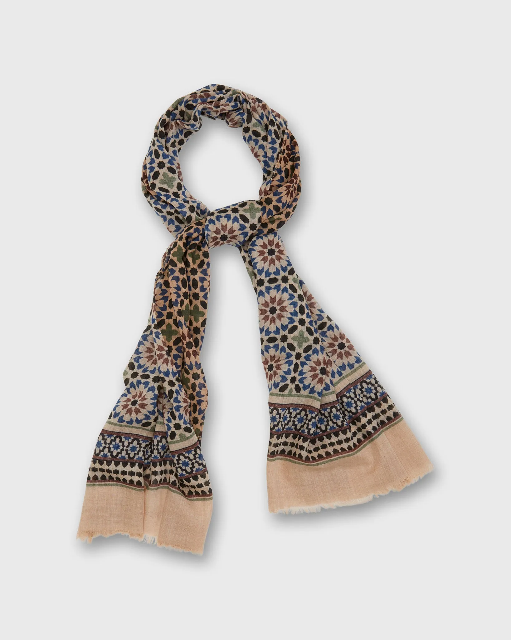 Wool/Cashmere Print Scarf in Camel Mosaic