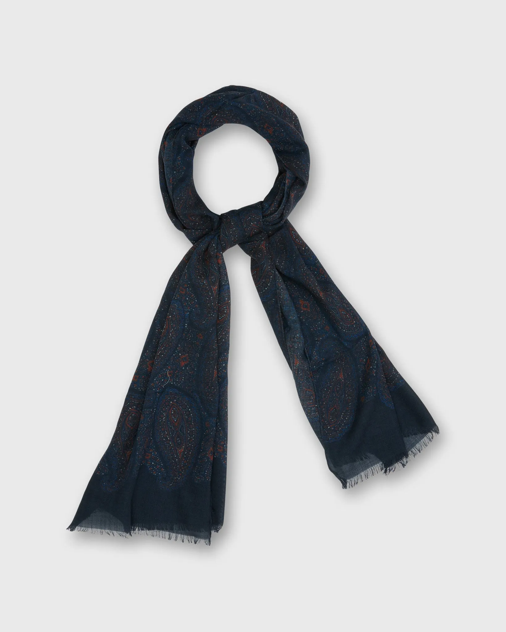 Wool/Cashmere Print Scarf in Midnight/Red Paisley