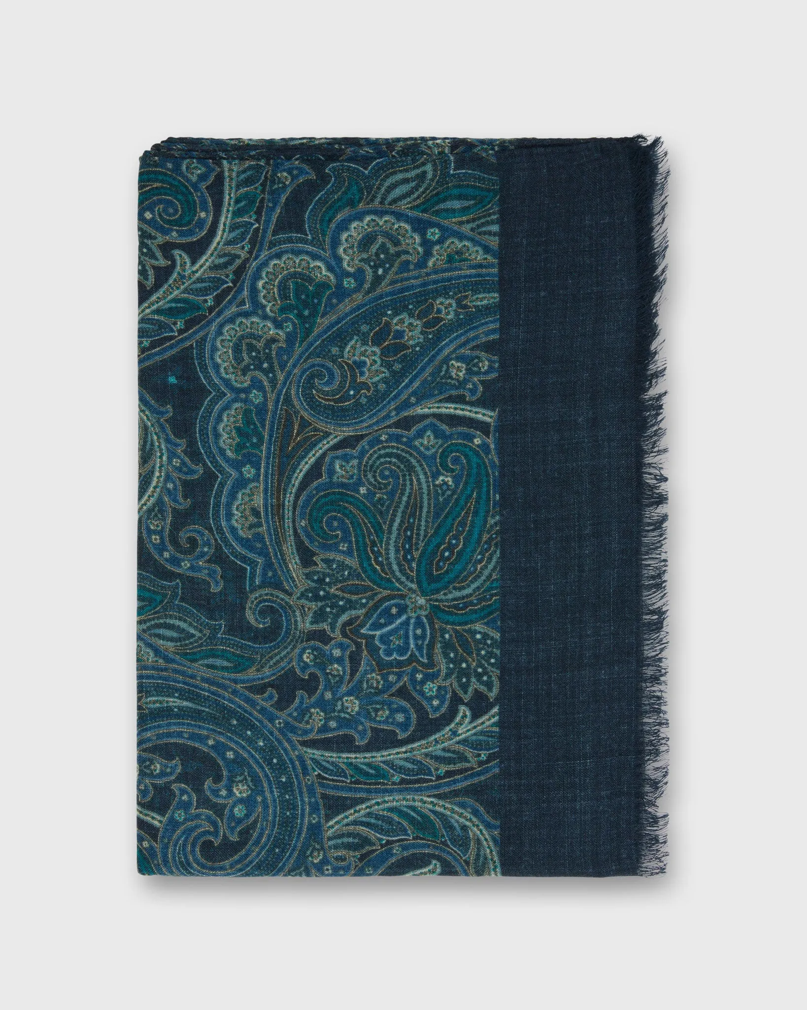 Wool/Cashmere Print Scarf in Navy/Mid Blue Paisley