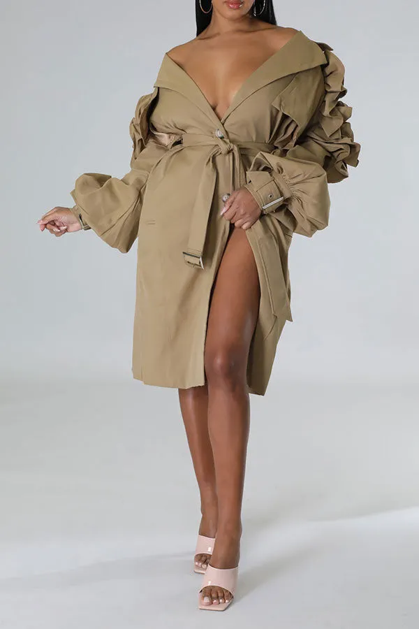 xiangtuibao Stringy Selvedge Design Pretty Belted Trench Coat