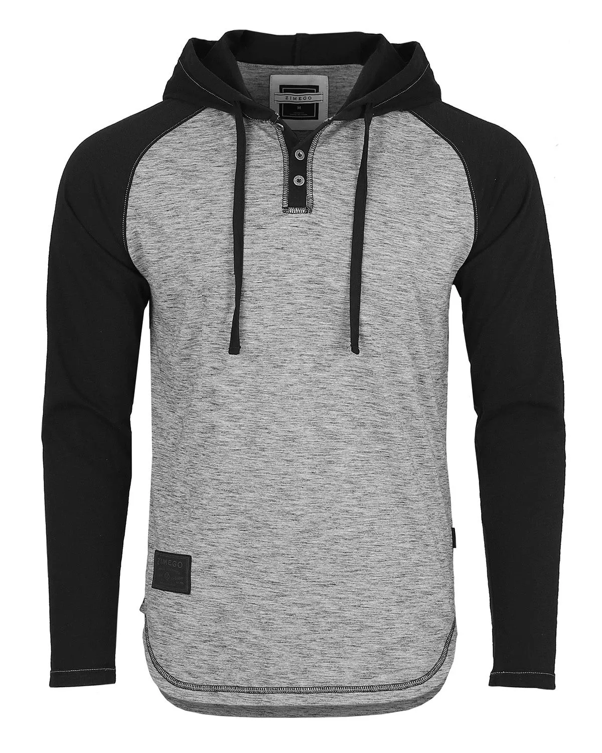 ZIMEGO Long Sleeve Raglan Henley Round Bottom Hood T-Shirts - WHITE/BLK